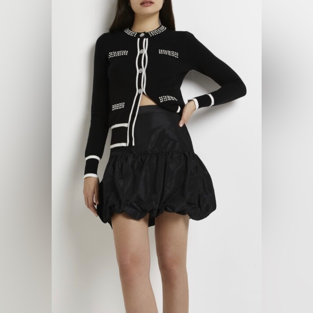 NWT RIVER ISLAND BLACK PUFF HEM MINI SKIRT SIZE: 12